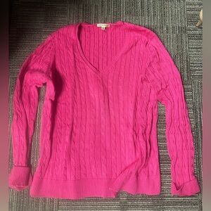 Women’s pink V-neck cable knit sweater by Fairway and Green XL